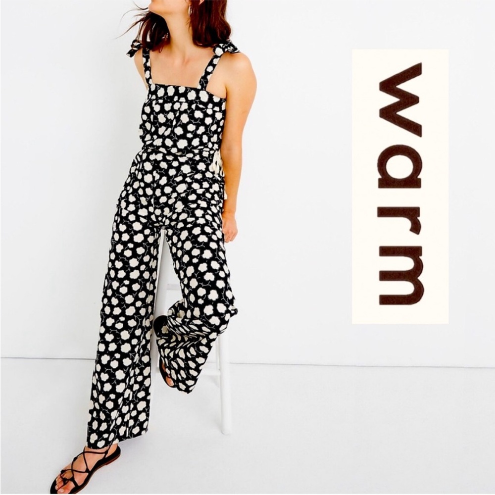 WARM The Jessie Cotton Cloud Print Wide Leg Tie Strap Jumpsuit Black